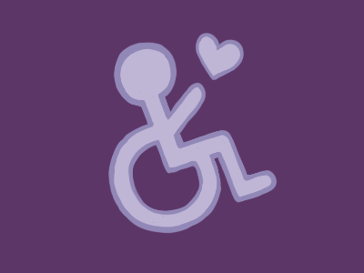 person in wheelchair symbol with a heart